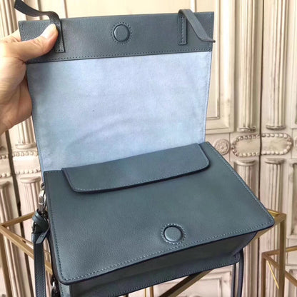 Prada Etiquette Bag In Blue Calfskin With Metal Stud Trim