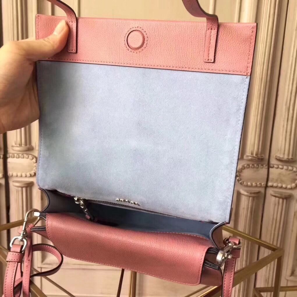 Prada Etiquette Bag In Pink Calfskin With Metal Stud Trim