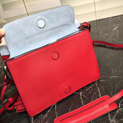 Prada Etiquette Bag In Red Calfskin With Metal Stud Trim