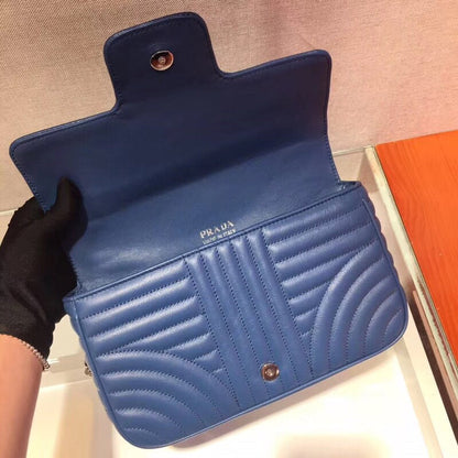 Prada Diagramme Flap Bag In Blue Calfskin