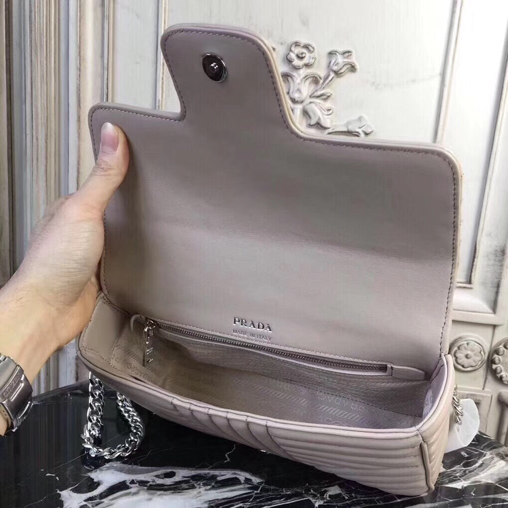 Prada Diagramme Flap Bag In Grey Calfskin