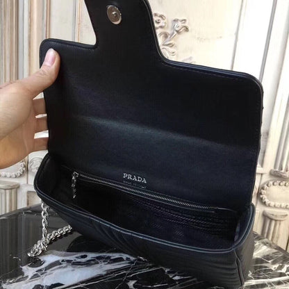 Prada Diagramme Flap Bag In Black Calfskin