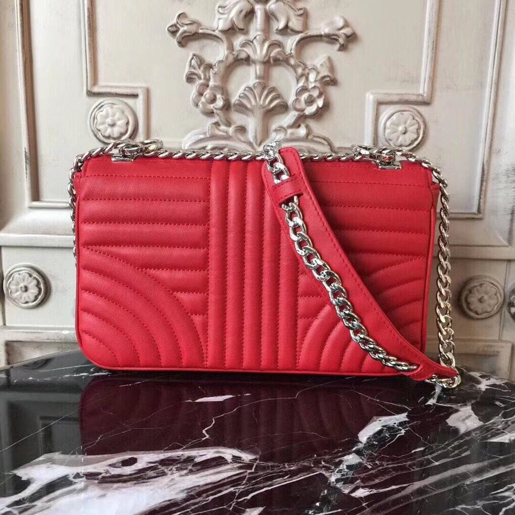 Prada Diagramme Flap Bag In Red Calfskin