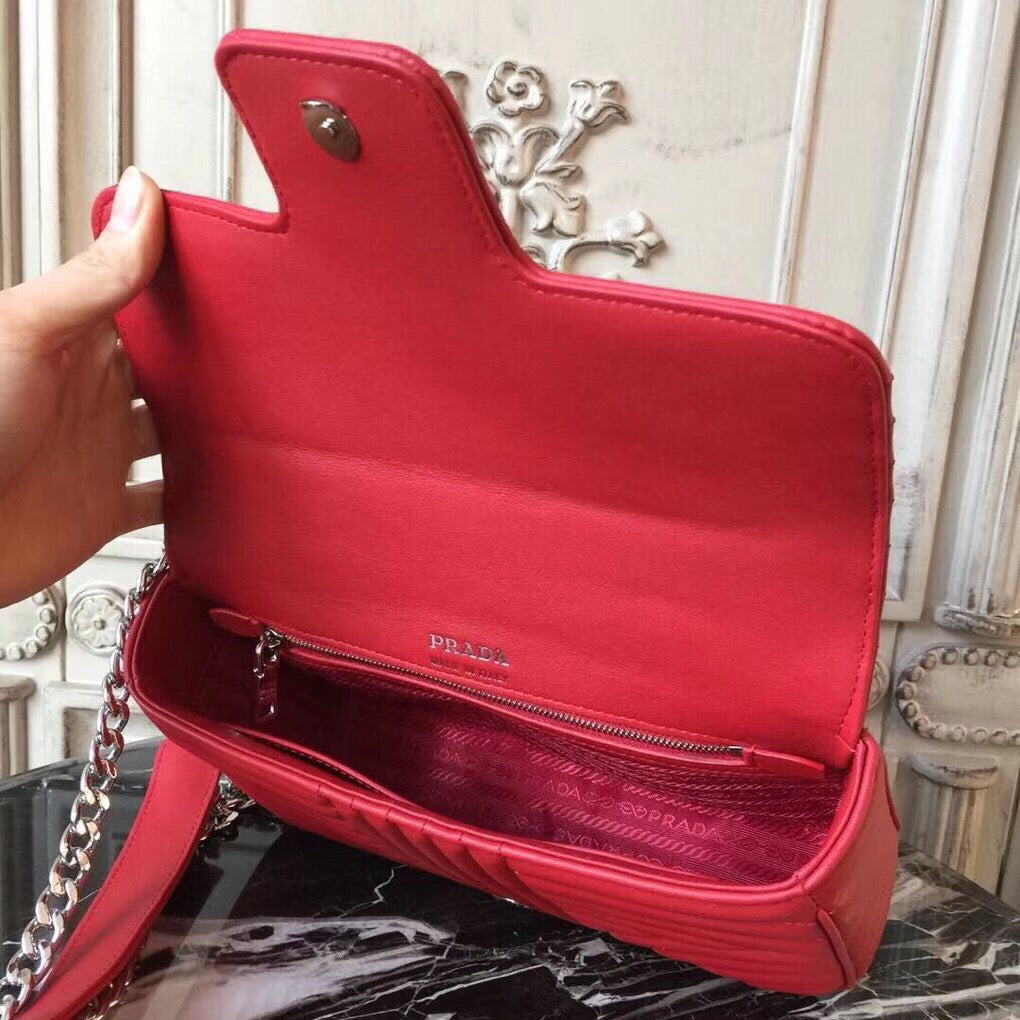 Prada Diagramme Flap Bag In Red Calfskin