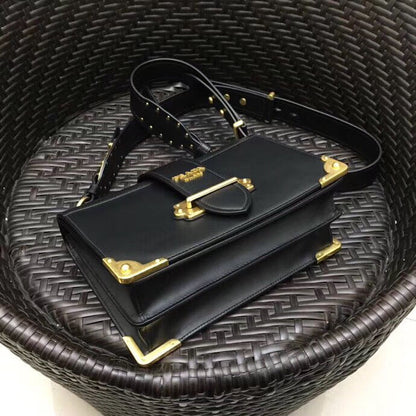 Prada Large Cahier Bag In Black Leather