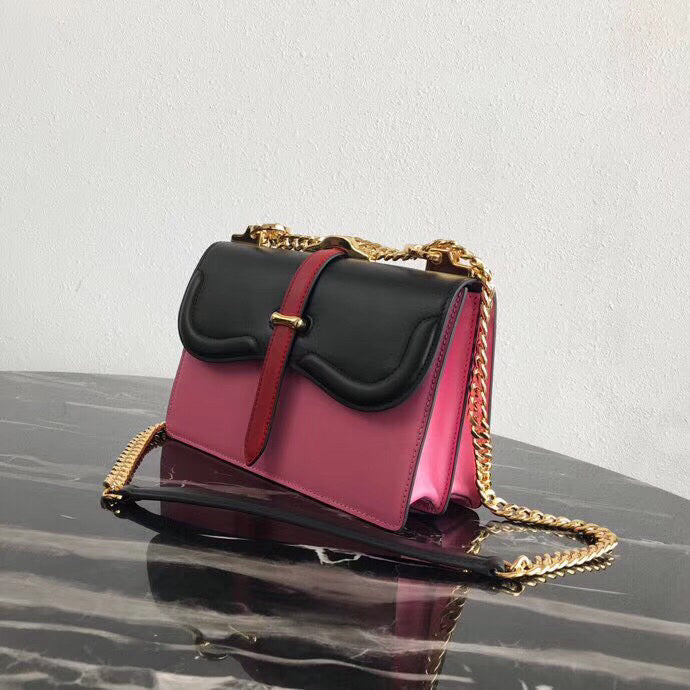 Prada Belle Shoulder Bag In Black/Pink Calf Leather