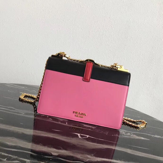 Prada Belle Shoulder Bag In Black/Pink Calf Leather