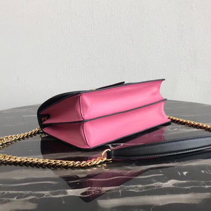 Prada Belle Shoulder Bag In Black/Pink Calf Leather