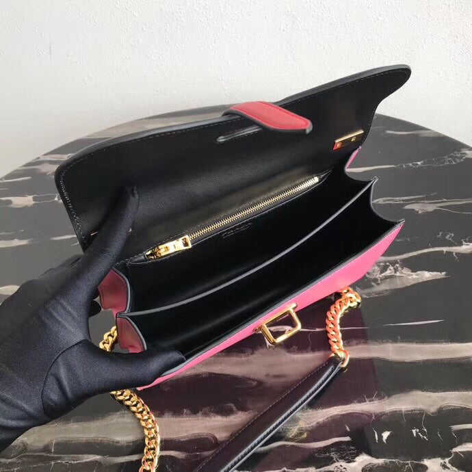 Prada Belle Shoulder Bag In Black/Pink Calf Leather