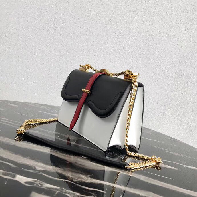 Prada Belle Shoulder Bag In Black/White Calf Leather