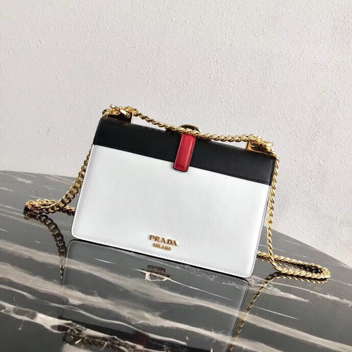 Prada Belle Shoulder Bag In Black/White Calf Leather