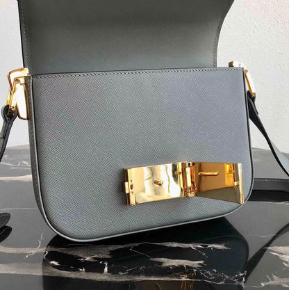 Prada Embleme Bag In Grey Saffiano Leather