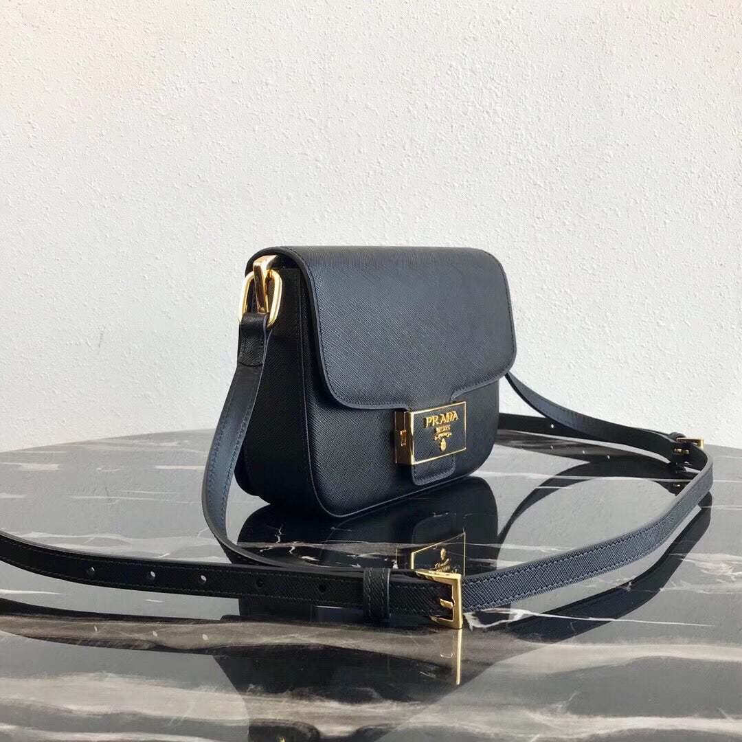 Prada Embleme Bag In Black Saffiano Leather