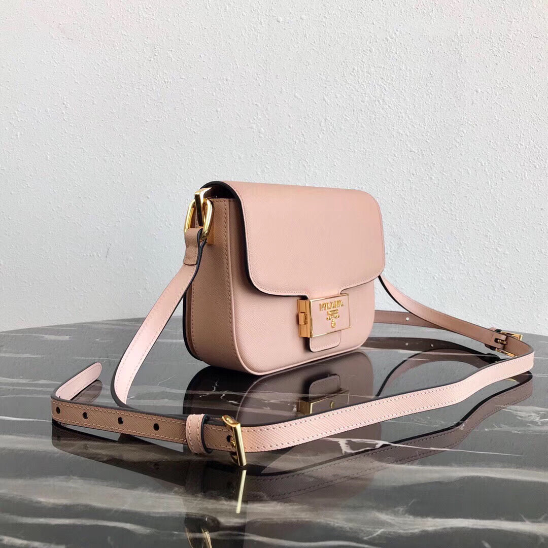 Prada Embleme Bag In Powder Pink Saffiano Leather