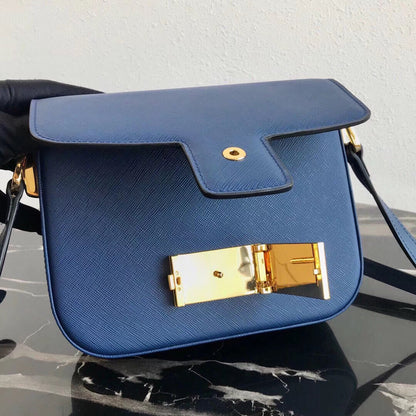 Prada Embleme Bag In Blue Saffiano Leather