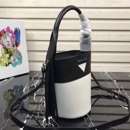 Prada Black/White Ouverture Leather Bucket Bag