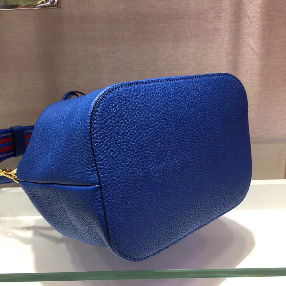 Prada Bucket Bag In Blue Grained Calfskin