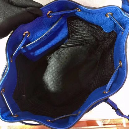 Prada Bucket Bag In Blue Grained Calfskin