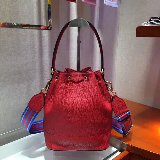 Prada Bucket Bag In Red Grained Calfskin