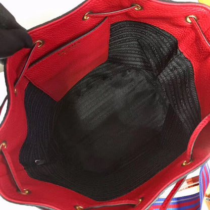 Prada Bucket Bag In Red Grained Calfskin