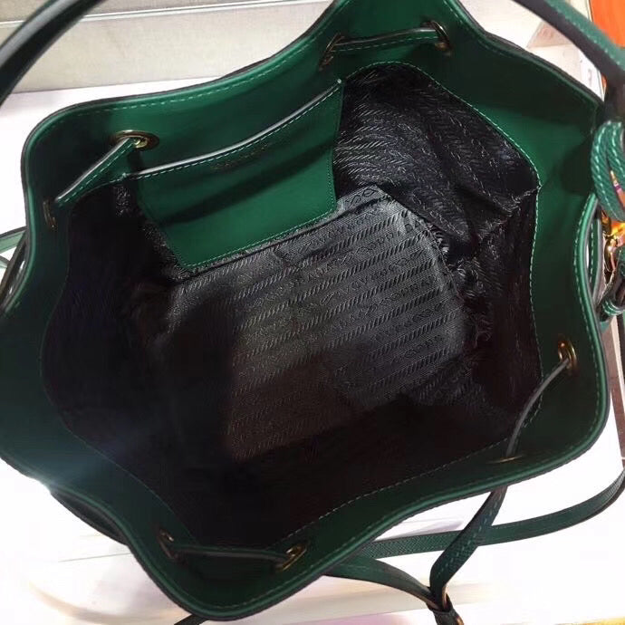 Prada Bucket Bag In Green Saffiano Leather