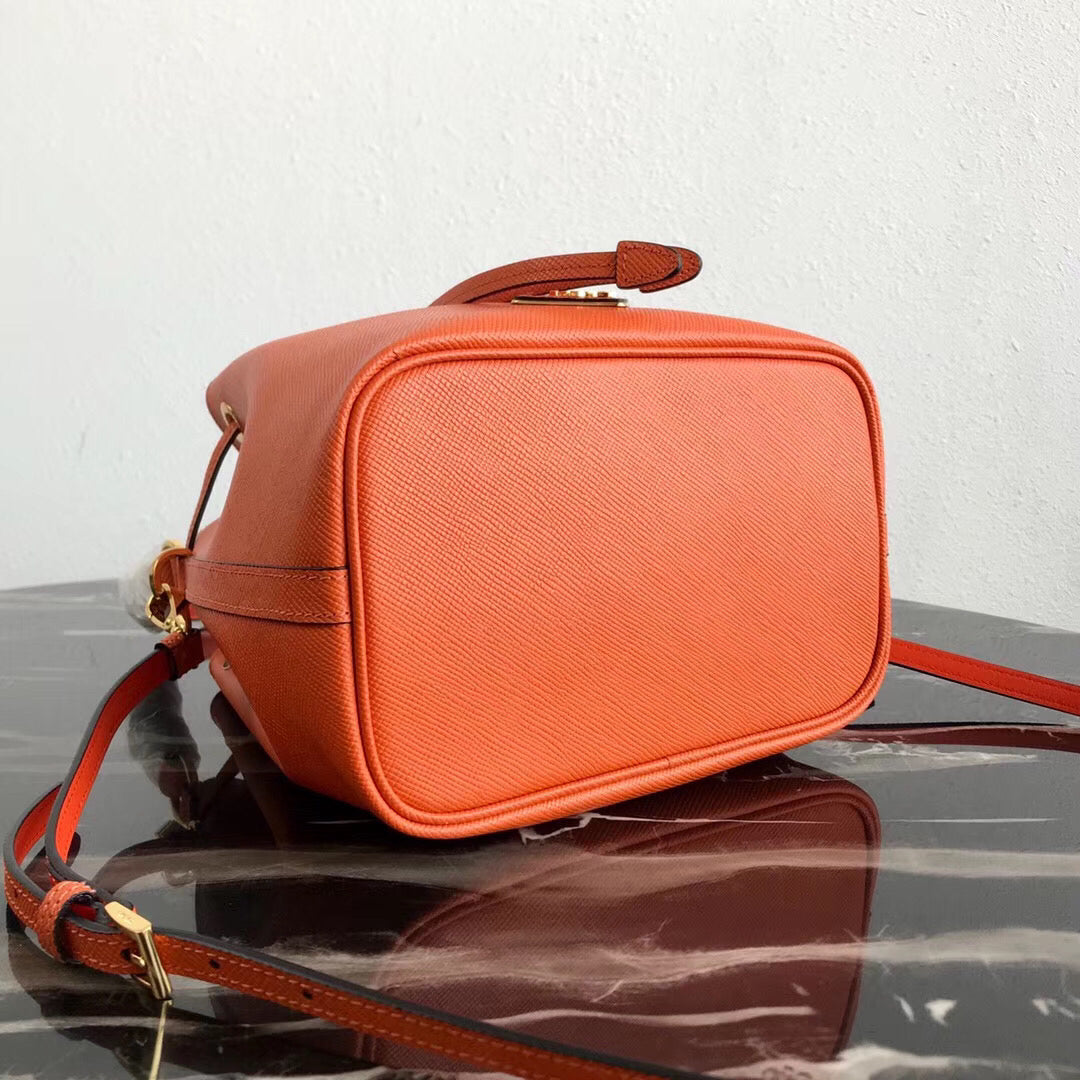 Prada Bucket Bag In Orange Saffiano Leather