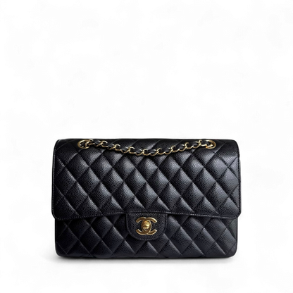 Chanel Classic Flap Medium - Caviar 25CM Quilted Black Gold Hardware Series 19
