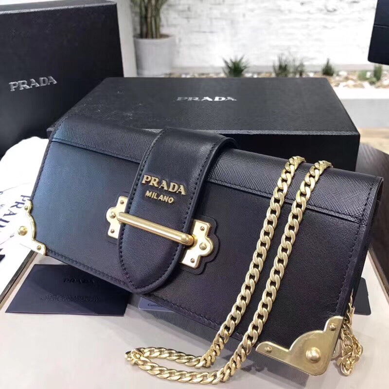 Prada Cahier Clutch In Black Saffiano Calf Leather