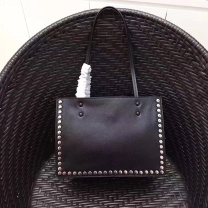 Prada Black Etiquette Calfskin Tote With Metal Stud Trim