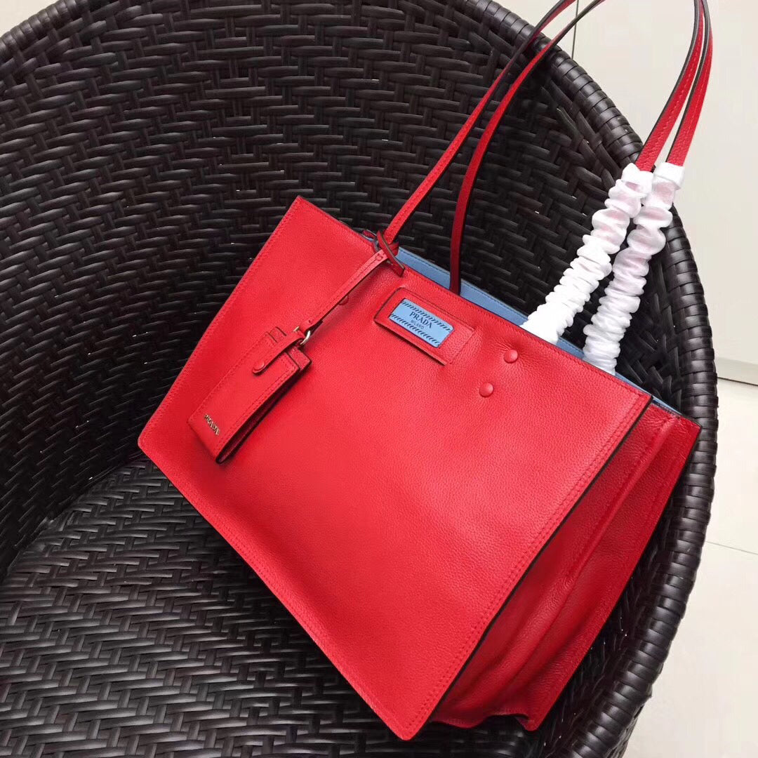 Prada Etiquette Tote Bag In Red Calf Leather