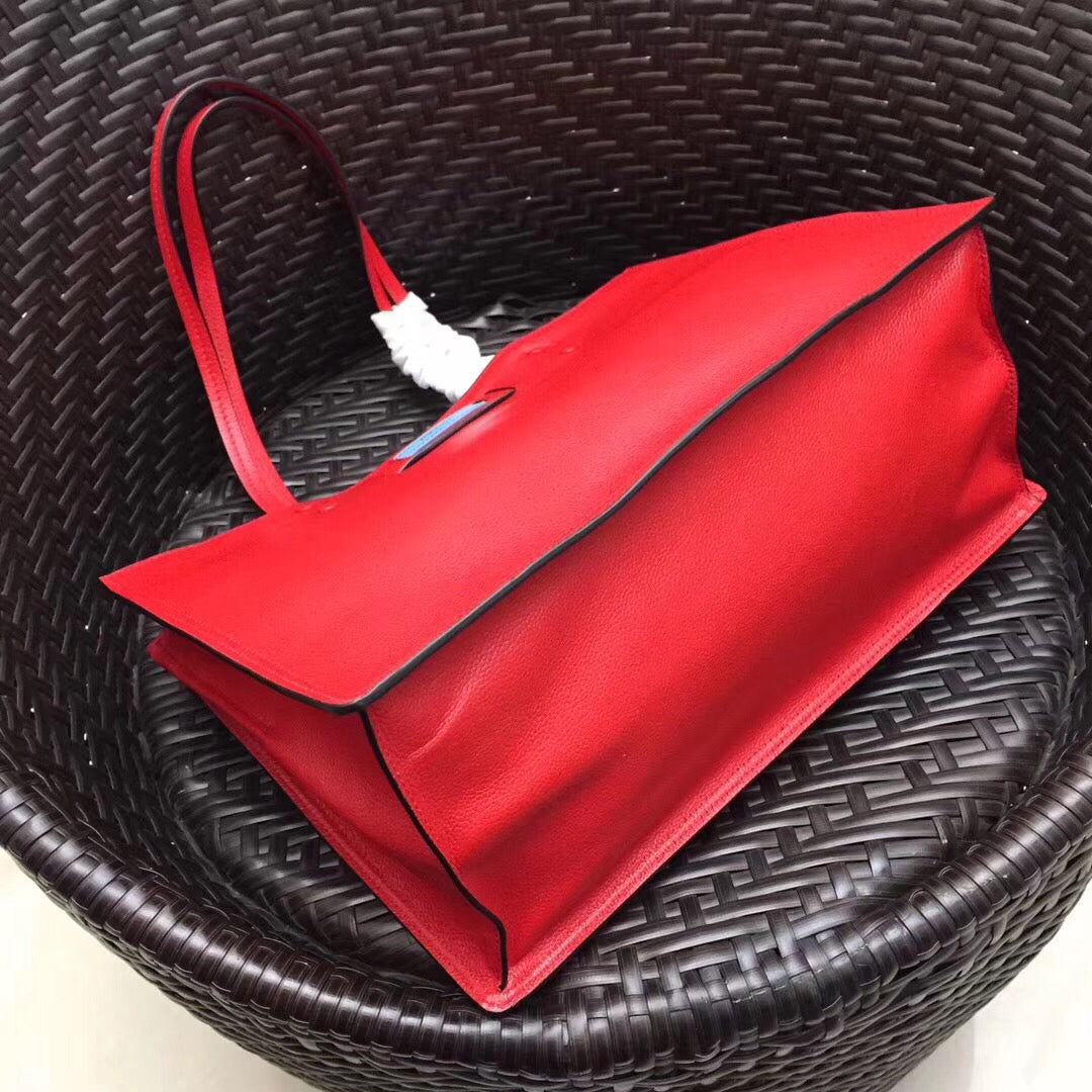 Prada Etiquette Tote Bag In Red Calf Leather