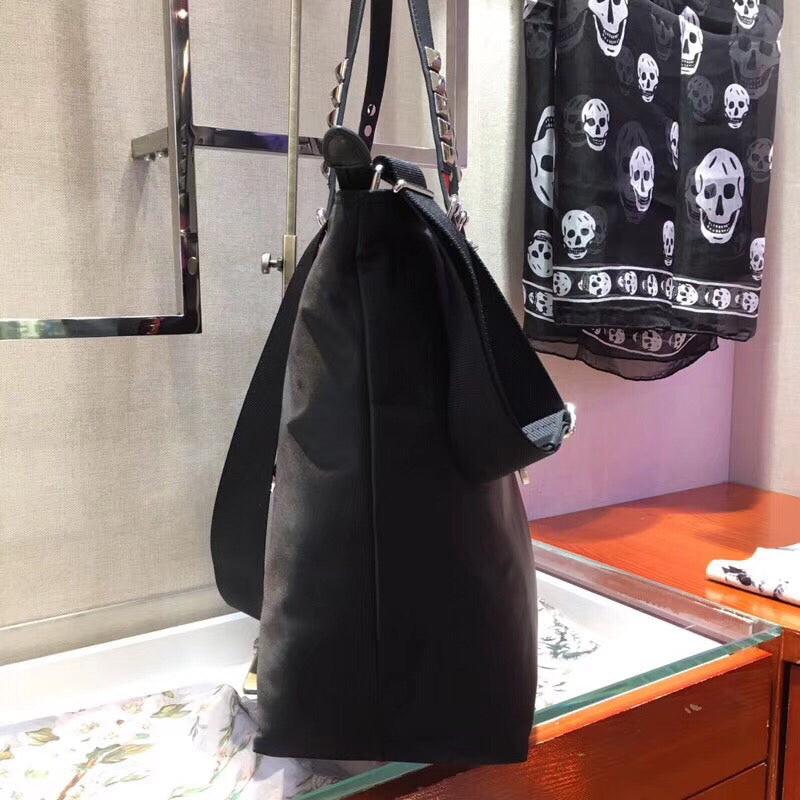 Prada Black Nylon Tote Bag With Studded Handles