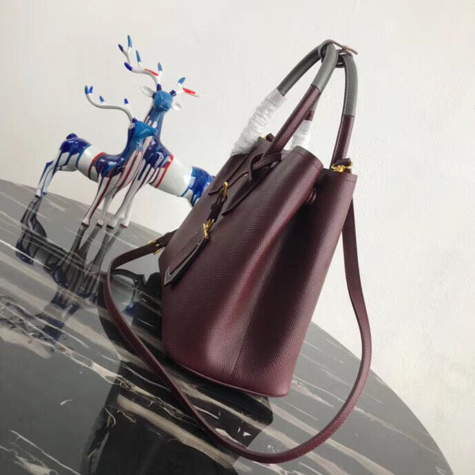 Prada Bicolor Double Medium Garnet Saffiano Bag