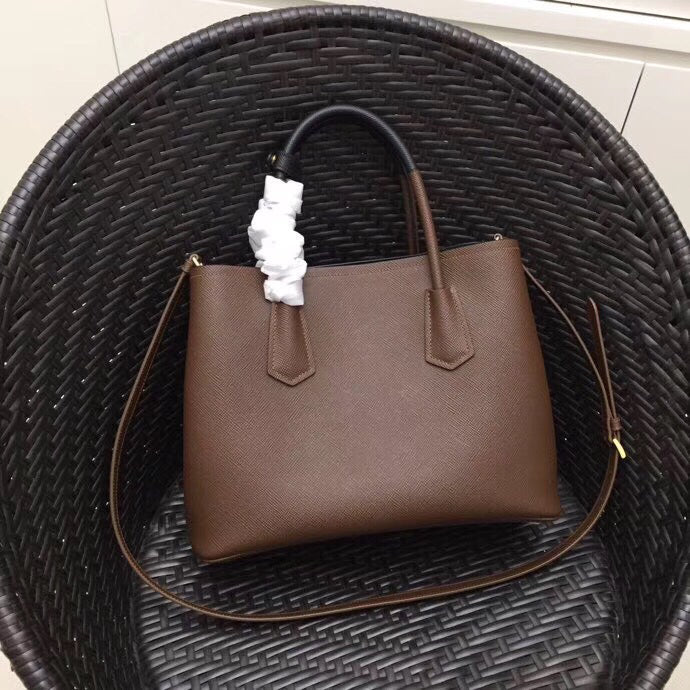 Prada Bicolor Double Medium Palisander Saffiano Bag