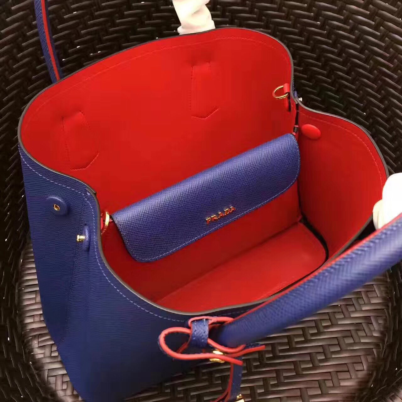 Prada Blue Saffiano Double Medium Bag