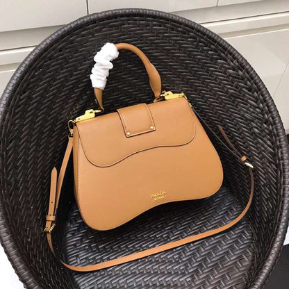 Prada Camel Large Sidonie Saffiano Leather Bag