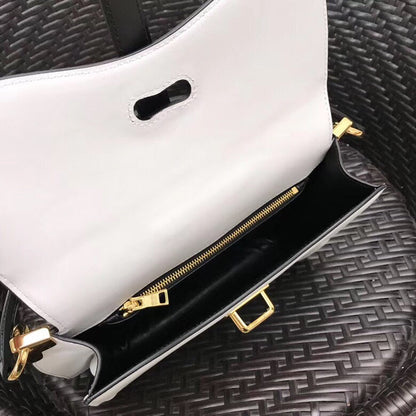 Prada Belle Bag In White/Black Calf Leather