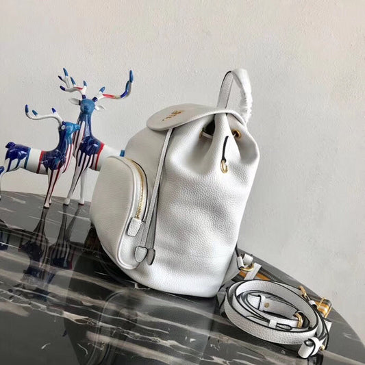 Prada Backpack In White Grained Calfskin