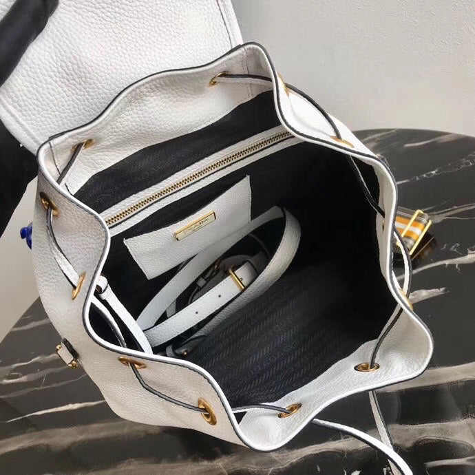 Prada Backpack In White Grained Calfskin