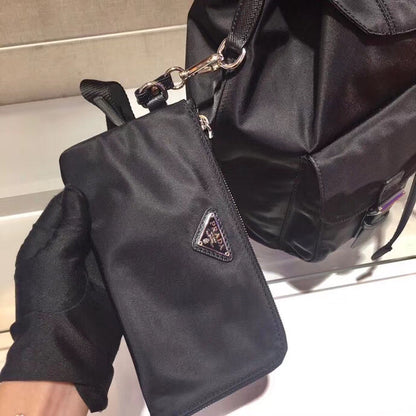 Prada Black Nylon Backpack With Clutch