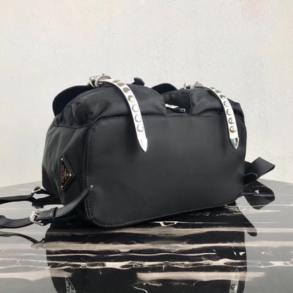 Prada Black Nylon Backpack With White Metal Studs