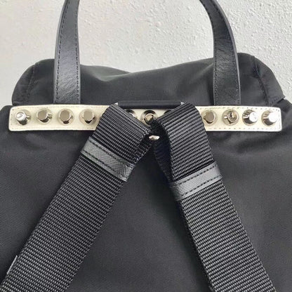 Prada Black Nylon Backpack With White Metal Studs