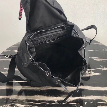 Prada Black Nylon Backpack With White Metal Studs