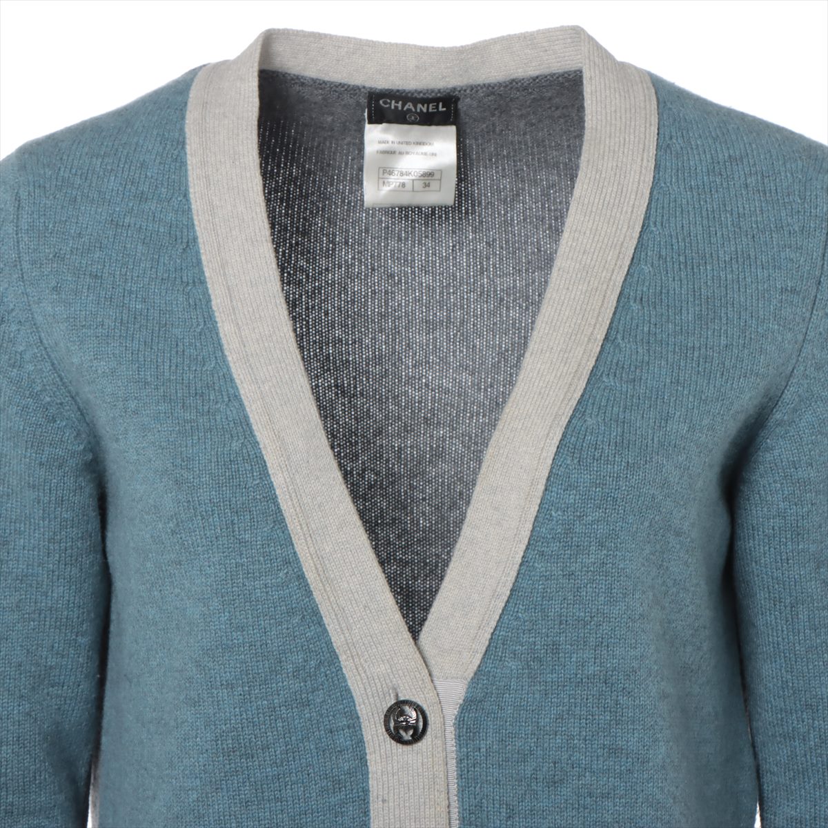 Chanel Coconut Button Casimir Cardigan 34  Blue x Grey P46784