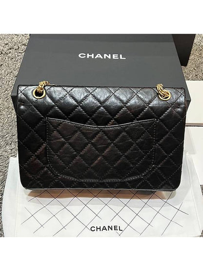 255 Vintage Calfskin Gold Tone Metal Large Flap Shoulder Bag Black Chanel