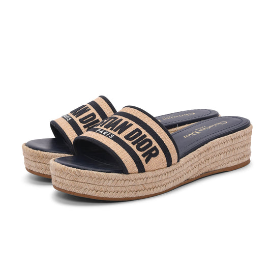 Dior Dark Navy Embroidered Canvas DWay Platform Slides 37