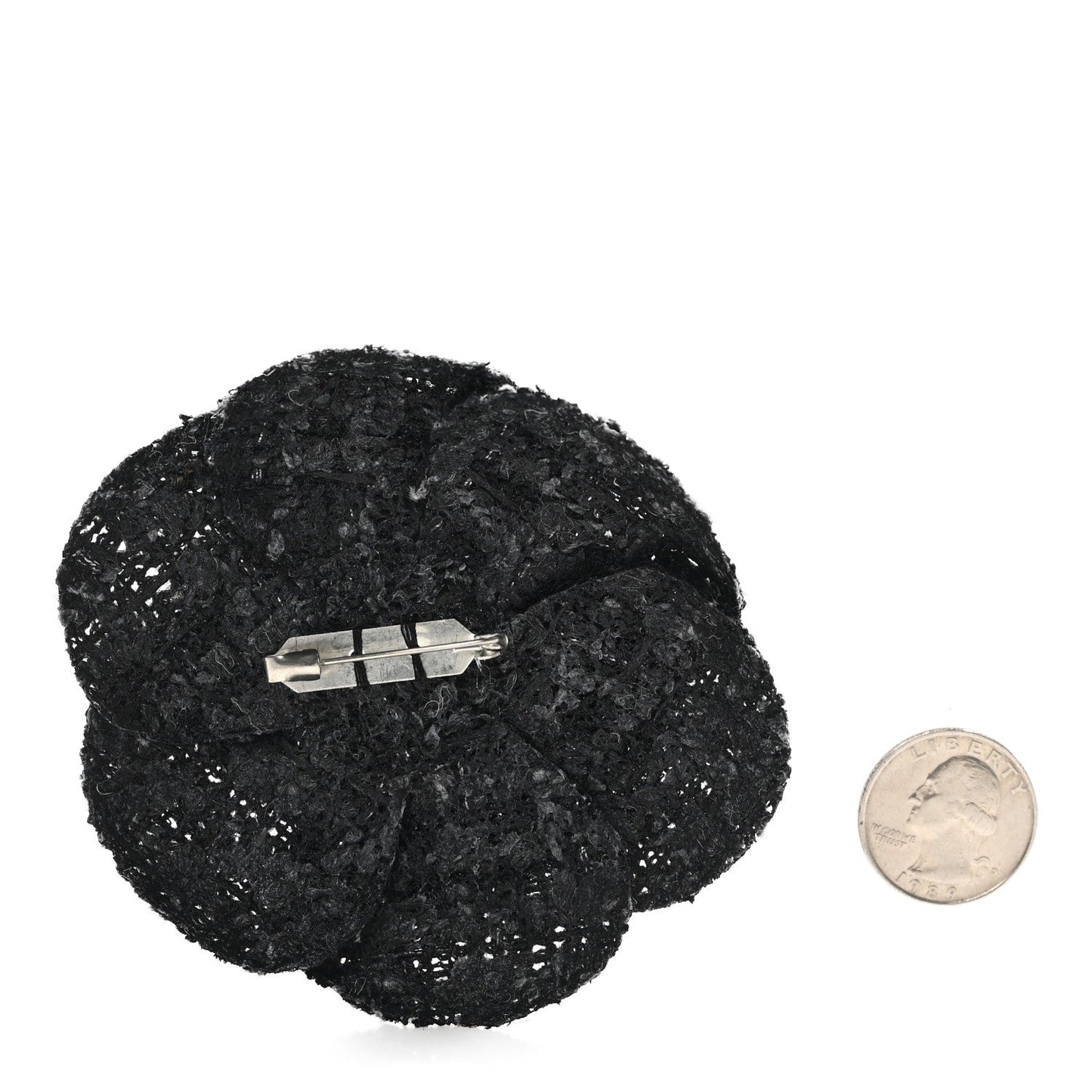 Tweed Camellia Pin Brooch Black Gray
