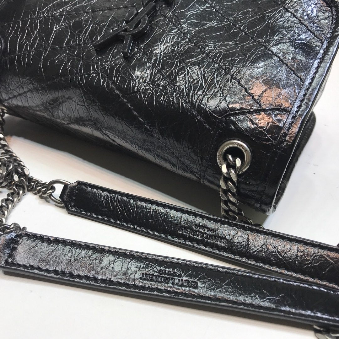 Yves Saint Laurent Niki Baby Chain Bag In Crinkled Vintage Black