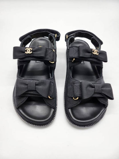 WoMen's Ribbon Velcro Sandals Black Chanel