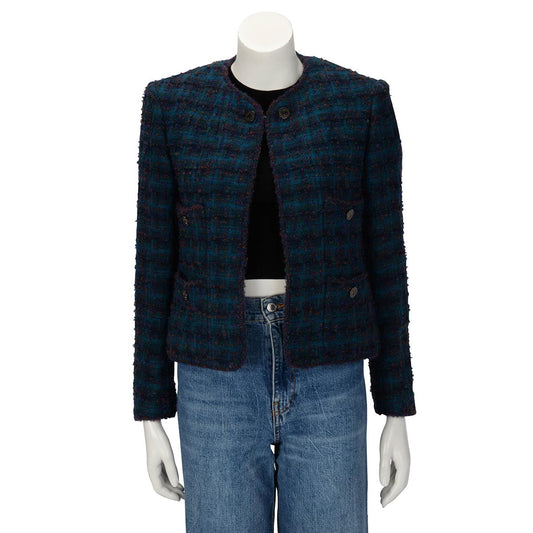 Chanel Teal Fantasy Tweed Edge to Edge Jacket FR 38